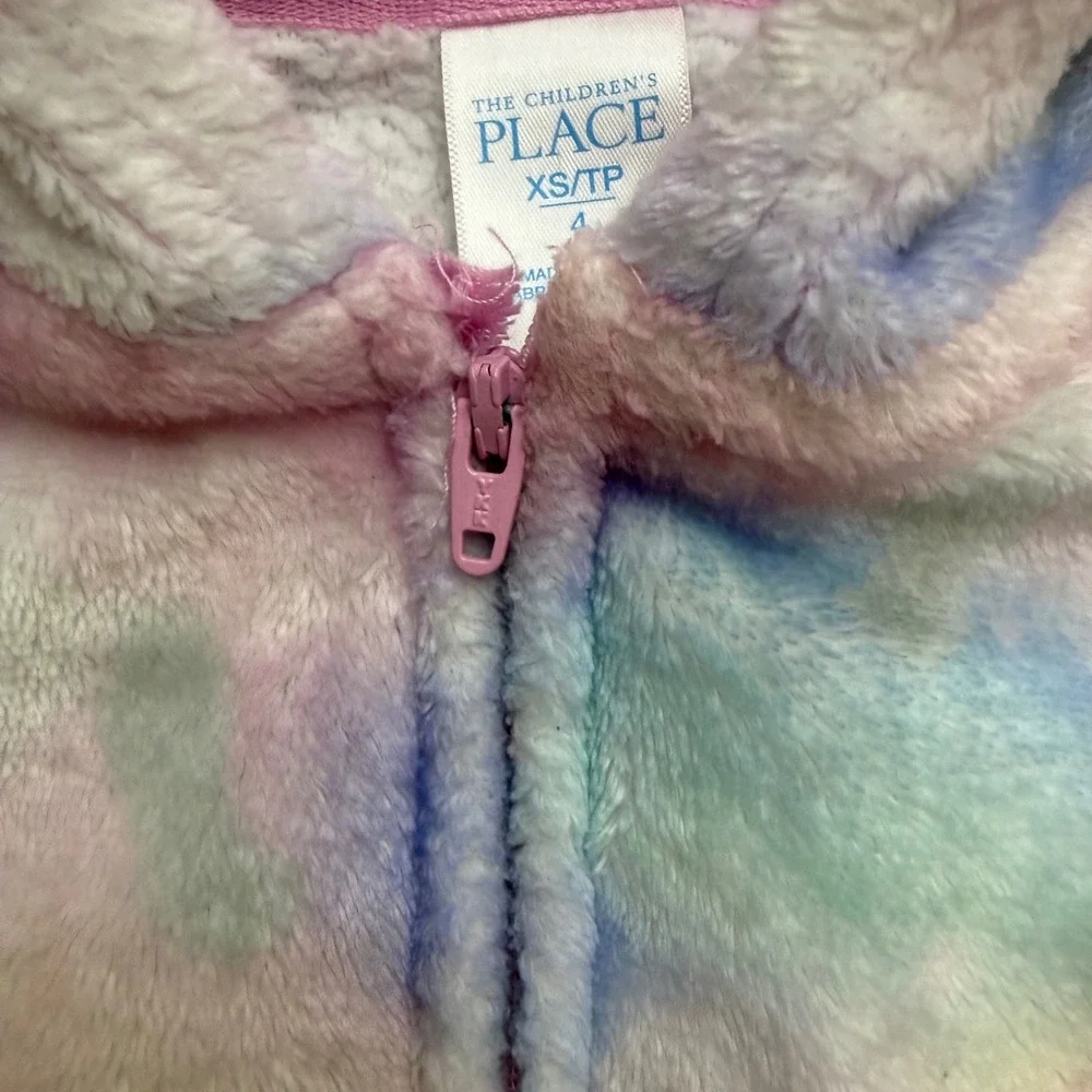 The Children's Place Kids Pink Unicorn Rainbow Plush Hooded Sleeper Size 4 XS/TP